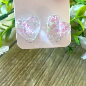 Clear hearts with small Iridescent hearts inside earrings